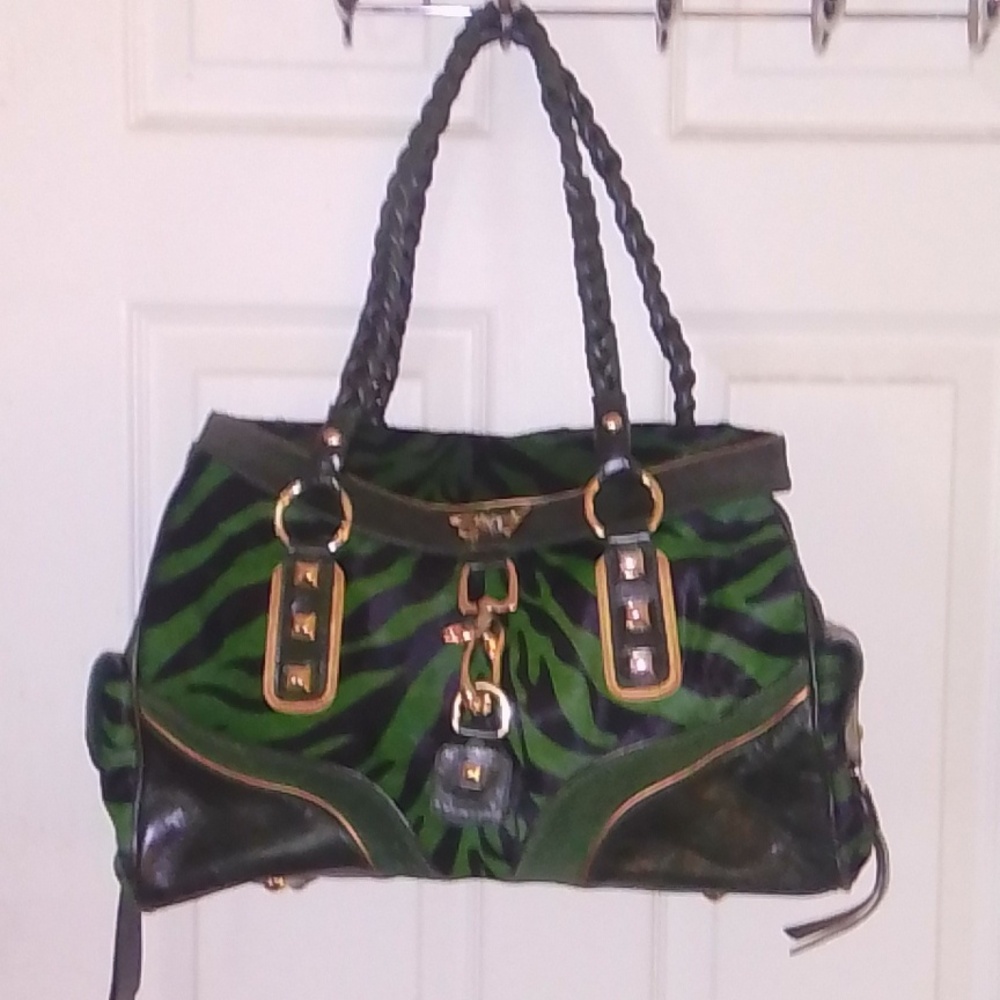 Sharif Green and Black Zebra Print Women's Bag